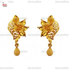 ❤️About the Item❤️ ✔ A Simple Aesthetic Glossy Flower Shaped Real Gold Earrings handcrafted by experienced craftsmen in real solid gold symbolizing the fierce look that you want.  ❤️DISCOUNT AND OFFERS❤️ ✔ Please contact us for any discounts or offers that are available on this item. We also provide discounts on bank transfers. Please check the payments methods below! ❤️CUSTOMIZATION❤️ ✔ Please check our designs listed in our store and don't hesitate to contact us with any custom made jewelry piece. ✔ We can engrave custom text of your choice, just drop a message regarding whatever you want to get engraved. ❤️WEIGHT AND SPECIFICATIONS❤️ ✔ 14 KARAT Gold Weight :- 9 Grams Approx ✔ 18 KARAT Gold Weight :- 9 Grams Approx ✔ 22 KARAT Gold Weight :- 10 Grams Approx ✔ This is a solid real gold ear Elegant Yellow Earrings For Festivals, Traditional Gold Flower Earrings For Formal Occasions, Elegant Gold Flower Earrings For Festivals, Traditional Gold Flower Earrings, 22k Gold Drop Earrings With Intricate Design, Gold Flower-shaped Earrings For Festive Occasions, Intricate 22k Gold Drop Danglers, Traditional Gold Flower-shaped Earrings, Traditional Yellow Gold Flower-shaped Earrings