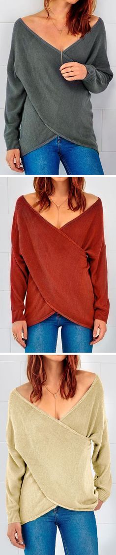 $26.99 for Winter must-have & Free Shipping! Soft, long sleeve lightweight top with cross front, V neckline. This sweater fits slightly loose. Wear it over your leggings and with your boots for a pretty look with low effort! Asymmetric Sweater, Sweater Wrap, Diy Vetement, Asymmetrical Sweater, Casual Chique, Sweater Season, Customer Feedback, Wrap Sweater, Looks Style