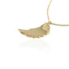 Wing Pendant Necklace Wings Collection A single feathery wing that is chic, contemporary and fabulous. Handcrafted by expert master goldsmiths Jana and Ross, the details of the feathers ensure this is a necklace that will stand out from the crowd. A necklace that is both pleasing to the eye and the touch! The back of the wing is flat so it sit's perfectly on the wearer and also enable you to personalise it by engraving a message. Ideal for day and evening wear. You can always compliment the neck Gold Feather Necklace Perfect For Gifting, Gold Feather Necklace For Gift, Gold Necklace With Feathers As A Gift, Gold Necklace With Feathers For Gift, Elegant Wing-shaped Yellow Gold Necklace, Elegant Yellow Gold Wing-shaped Necklace, Elegant Gold Necklace With Angel Wings, Elegant Gold Angel Wings Necklace, Elegant Angel Wings Necklaces