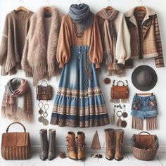 Cottage Chic Outfit, Vintage Boho Outfits, Cottagecore Outfits Winter, Hippie Style Winter, Winter Hippie Outfits Boho, Bohemian Style Clothing Winter, Bohemian Winter Outfits