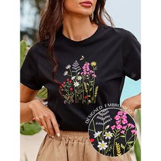 Season:Summer,Spring,Fall; Fabric:Cotton; Sleeve Length:Short Sleeve; Gender:Women's; Elasticity:Micro-elastic; Tops Type:Summer Tops,Blouse; Fit Type:Loose Fit; Design:Embroidered; Neckline:Crew Neck; Brand:Ador; Front page:FF; Listing Date:03/22/2024; Bust:null; Length:null; Shoulder Width:null; Sleeve:null; Fit US Size:null; Fit UK Size:null; Fit EU Size:null Tops Blouse, Womens Tops Summer, Embroidered Shorts, Spring 2024, Embroidered Blouse, Summer Tops, Tshirts Online, Black Shorts, Black Blouse