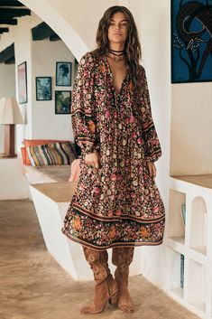 Impala Lily Boho Midi Dress Dressy Boho, Boho Midi Dress, 70s Boho, Pink Tassel, Custom Charms, Boho Blouses, Dressy Outfits, Bright Pink, Night Dress