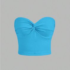 Shein Bandeau Top Twist Ribbed Crop Color- Mint Blue Size-S New With Tags Fitted Blue Tube Top For Spring, Light Blue Stretch Tube Top For Summer, Casual Blue Tube Top For Party, Stretch Light Blue Tube Top For Summer, Blue Bandeau Top For Spring, Blue Strapless Crop Top For Spring, Blue Cropped Tube Top For Summer, Blue Bandeau Tube Top For Party, Casual Blue Crop Top Tube Top