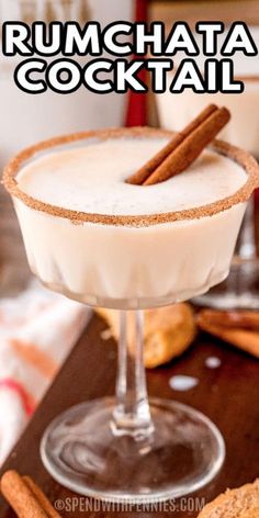 the rumchata cocktail is garnished with cinnamon sticks