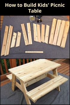 how to build kids'picnic table from pallet wood with pictures and instructions on it