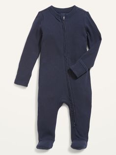 Unisex Sleep & Play Rib-Knit Footed One-Piece for Baby | Old Navy Cozy Solid Onesie For Winter, Cozy Solid Color Onesie For Winter, Warm Cozy Long Sleeve Onesie, Long Sleeve Ribbed Cotton Onesie, Winter Long Sleeve Solid Onesie, Navy Baby, Baby Colors, 2 Way, Knit Cotton