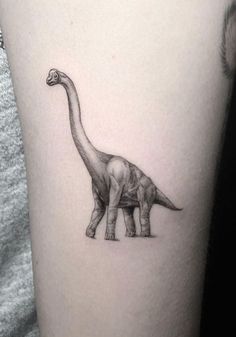 a small dinosaur tattoo on the leg