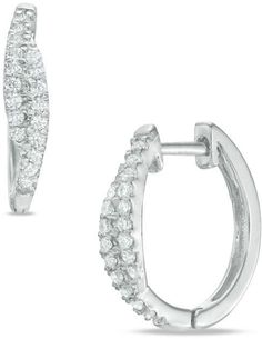 Zales 1/4 CT. T.W. Diamond Hoop Earrings in 10K White Gold Brilliant Cut Hoop Earrings In Fine Jewelry Style, White Gold Huggie Earrings With Vvs Clarity, Brilliant Cut Hoop Earrings For Anniversary, Small Hoop Diamond Cut Diamond Earrings, Luxury White Gold Brilliant Cut Huggie Earrings, White Gold Pave Set Diamond Earrings, Diamond Pave Setting Huggie Earrings, Diamond White Cubic Zirconia Hoop Jewelry, Diamond White Diamond Hoop Earrings