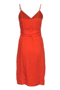 Orange you glad you spotted this bright and bold beauty from Joie? Created with light and airy linen in a vibrant orange hue and trendy midi silhouette, this belted beauty is bound to wow on your next tropical getaway! Go sleek and sultry for the tiki bar and beyond when you pair this wow piece with woven wedges and a straw bag. Size XS Shell: 100% Linen Lining: 100% Cotton Front asymmetrical button-up closure Lined V-neckline Sleeveless w/ adjustable spaghetti straps Matching tie belt Bust 35” Orange Belted Summer Dress, Red Belted Midi Dress For Summer, Orange You Glad, Linen Midi Dress, Tropical Getaways, Tiki Bar, Vibrant Orange, Belt Tying, Bright Orange