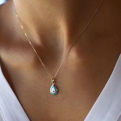 14k Real Solid Gold Turquoise Blue Enamel Evil Eye Drop Pendant Minimalist Designed Necklace Dainty Gift for Women Modern Valentine's Day ⓂMaterials & Specifications : Chain Lengths : 42 cm (16.5 in) 44 cm (17.3 in) 46 cm (18.1 in) 48 cm (18.8 in) Evil Eye Drop Pendant Width : 7 mm (0.27 in) Evil Eye Drop Pendant Length : 1.2 cm (0.47 in) Blue Teardrop 14k Gold Necklace, Dainty Blue 14k Gold Necklace, Minimalist Blue Teardrop Jewelry, Blue Teardrop Pendant Minimalist Jewelry, Blue Minimalist Teardrop Pendant Jewelry, Minimalist Blue Teardrop Pendant Jewelry, Handmade 14k Gold Blue Necklace, Handmade Blue 14k Gold Necklace, Eye Drop