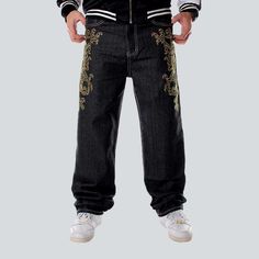 Bringing you our 2023 Autumn Collection hip-hop golden ornament jeans guaranteed to make your edgy style shine! This baggy. mid-waist design comes with a unique zipper & button closure. stitched details. and a golden ornament on the back pocket. Unleash your inner urbane fashionista with this one-of-a-kind piece!Why You'll Fall In Love Unique Embroidered Details: Showcase your style credentials with this unique and stylish embroidery. Baggy. Mid-Waist Design: Enjoy a baggy and informal fit with Street Style Aesthetic, Autumn Collection, Street Style Trends, Embroidered Details, Edgy Style, Modern Trend, Streetwear Style, 2023 Autumn, Embroidered Denim