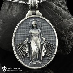 Pure Tin Miraculous Medal Virgin Mary Necklace – BGCOPPER Silver Necklace With Miraculous Medal For Jewelry Making, Spiritual White Gold Jewelry For Commemoration, Commemorative Silver Stainless Steel Jewelry, Silver Round Pendant For Anniversary, Spiritual Oval Pendant Jewelry For Commemoration, Bronze Pendant Jewelry For Commemoration, Symbolic Miraculous Medal Jewelry As Gift, Collectible Jewelry With Miraculous Medal Round Pendant, Collectible Round Miraculous Medal Jewelry