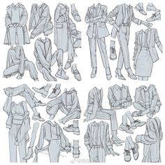 a bunch of sketches of clothes and shoes