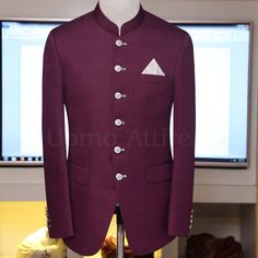 Custom-tailored ostentatious prince coat Designer Fitted Nehru Jacket With Long Sleeves, Classic Fitted Ceremonial Bandhgala, Designer Nehru Jacket With Stand Collar For Semi-formal Occasions, Fitted Classic Ceremonial Bandhgala, Classic Fitted Bandhgala For Ceremonial Occasions, Designer Fitted Bandhgala With Buttons, Classic Fitted Nehru Jacket For Ceremonial Occasions, Tailored Wedding Blazer With Covered Buttons, Fitted Long Sleeve Sherwani For Semi-formal Occasions