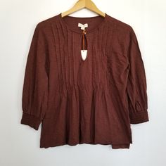 Size: S Length: 23.5" Pit To Pit: 21.5" Condition: Nwt, No Rips, No Stains, From Smoke Free Home. Flat Lay Measurements.* Ships Within 24 Hrs Except Weekends! I Love Offers! Fall Daywear Top With Half Sleeves, Casual Brown Tops With 3/4 Sleeves, Brown 3/4 Sleeve Blouse For Fall, Brown Casual 3/4 Sleeve Top, Long Sleeve Ruffle Top, Floral Peasant Blouse, Crochet Lace Blouse, Maroon Blouse, Rose Shirts