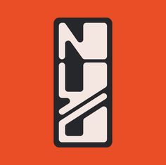 a black and white logo with the letter n in it's center on an orange background