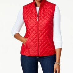 Sport Women's Full Zip Red Quilted Vest Size Xs-Nwt Style: Vest, Size Type: Petites Size Type: Petites Style Type: Vest Occasion: Skirt Length: Sleeve: Sleeveless Inseam: Made In: Vietnam Material: 100% Polyester Care: Machine Wash Suggest Retail Price: 39.50 Red Puffer Vest, Quilted Puffer Vest, Red Vest, Red Quilts, Winter Vest, Winter Quilts, Plaid Vest, Sports Vest, Karen Scott