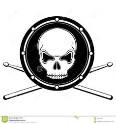 a skull and crossed bones in a round frame with two crossed swords on the side