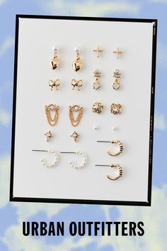 Pearl post & hoop earring set with ten pairs of unique earrings. Content + Care Includes 10 pairs Mixed metals Wipe clean Imported | Pearl Post & Hoop Earring Set in Gold, Women's at Urban Outfitters Trendy Urban Outfitters Jewelry As Gift, Urban Outfitters Jewelry Gift, Hoop Earring Set, Ear Style, Apartment Items, Piercings Jewelry, Hoop Earring Sets, Fancy Jewelry, Items For Men