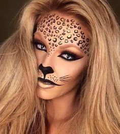 40+ Pretty Halloween Makeup Ideas Nem Halloween Makeup, Leopard Face Paint, Best Halloween Makeup, Leopard Halloween, Leopard Makeup, Halloween Makeup Diy