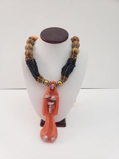 "Santa Muerte 6 Hilos necklace protection Orange Prepared Grim Reaper Wood. Rosario Anaranjado Preparado Bendesido 18\" Please check my store and my other items for sell." Santa Muerte Prayer, Grim Reaper, Bead Charms, Orange Black, San Diego, Statement Necklace, Charms, Humor, Orange