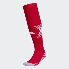 the red sock has white stripes on it