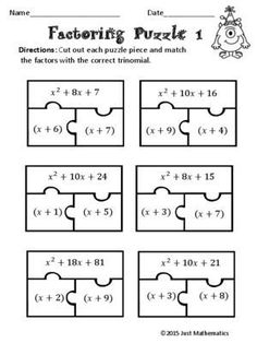 the printable worksheet for factoring puzzles