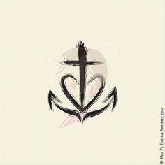 a cross with two hearts and an anchor