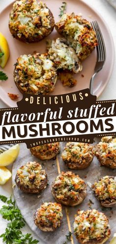 Stuffed Mushrooms, Gameday food, Gameday appetizer recipes Vegetarian Stuffed Mushrooms, Portobello Mushrooms Stuffed, Vegetarian Finger Food, Mushroom Appetizer Recipes, Stuffed Mushrooms Vegetarian, Gameday Food, Beans And Cheese