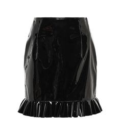 Alessandra Rich - Faux leather miniskirt | Mytheresa Leather Miniskirt, Designer Shopping, Alessandra Rich, Leather Mini Skirts, Together We Can, After Dark, Gloss Black, Ruffle Hem, Fall In Love