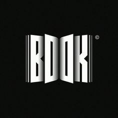 the word book is made up of white letters on a black background with vertical stripes