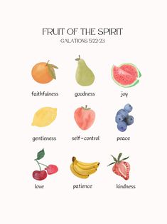 the fruit of the spirit poster is shown