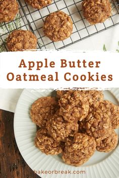 apple butter oatmeal cookies on a plate with a cooling rack in the background