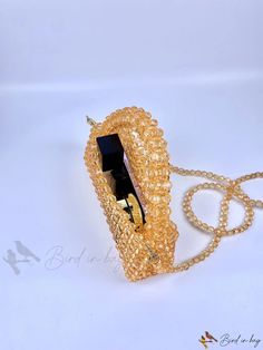 Bird in Bag - Womens Stylish Monochromatic Beaded Design Dual-Pouch Handbag - Perfect for Work, Office, Commute, Rectangular Beaded Evening Bag As Gift, Gold Beaded Bag For Daily Use, Gold Beaded Bags For Daily Use, Everyday Rectangular Beaded Clutch, Gold Beaded Shoulder Bag As Gift, Gold Beaded Shoulder Bag For Gift, Gold Beaded Shoulder Bag Gift, Gold Beaded Pouch Shoulder Bag, Gold Beaded Clutch For Everyday Use