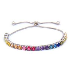 Luxury Collection Adjustable Rainbow Tennis Bracelet in Sterling Silver Cubic Zirconium color stones and Sterling Silver 4MM Round Cut Stones AAA quality center stone lead and nickel free Adjustable Multicolor Sterling Silver Beaded Bracelets, Adjustable Multicolor Beaded Sterling Silver Bracelets, Adjustable Rainbow Gemstone Bracelet, Adjustable Rainbow Sterling Silver Jewelry, Fine Jewelry Bracelets With Stones, Adjustable Fine Jewelry Bracelets With Stones, Multicolor Sterling Silver Beaded Bracelets, Silver Multi-stone Tennis Bracelet, Rainbow Cubic Zirconia Bracelets For Gift