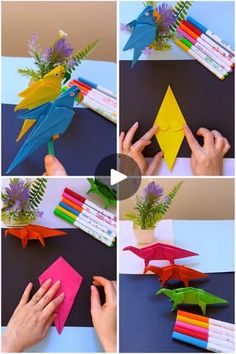 how to make an origami bird with colored pencils and paper - step by step instructions