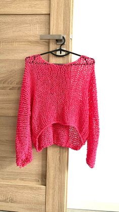 Pink Beach Cotton Top Pink Boho Loose Top Sloppy Knit Top Lax | Etsy Poland Pink Knit Top Outfit, Pink Open Knit Sweater For Winter, Summer Pink Knit Sweater, Trendy Pink Open Knit Sweater, Loose Crochet Top, Pink Bohemian Knitted Sweater, Oversized Textured Knit Pink Top, Pink Crochet Top, Knitted Top Outfit