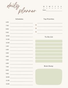 Minimalist Daily Planner Printable Planner Digital Planner - Etsy | Printable Planner by  Tina Li... digitaltravelplanner #teacherplannerprintable #printablemealplanner⌨️ Cute Daily Planner, Daily Planner Design, Free Planner Templates, Daily Planner Printables Free, Daily Routine Planner, Free Daily Planner, Online Planner