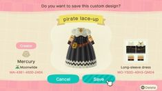 an animal crossing character is wearing a pirate lace - up dress