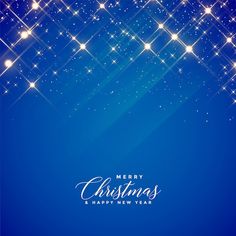 a blue christmas card with stars and sparkles in the sky on a dark blue background