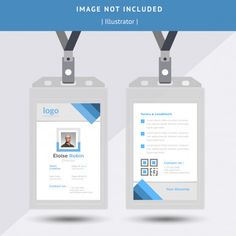 two id badges with the name and image not included in blue, white and gray colors