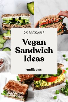 vegan sandwich ideas with text overlay that reads 25 packable vegan sandwich ideas