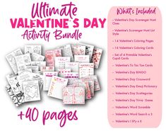 the ultimate valentine's day activity bundle for kids with 40 pages, including printable cards