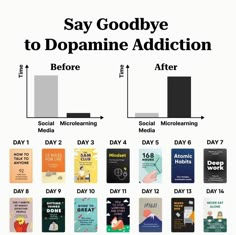 an info sheet with different books and the words say goodbye to dopamie addition