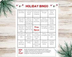 a holiday bingo game with pine branches