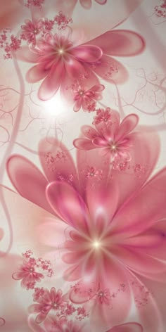 pink flowers on a white background with swirls