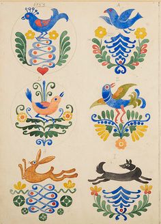 an old book with colorful designs on it's cover and some animals in the middle