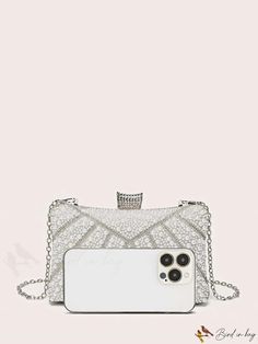 BirdinBag - Chic Faux Pearl Box Bag - Ideal Bridal Purse for Weddings, Proms & Parties Silver Rectangular Bag For Prom, Glamorous Rectangular Bags For Prom, Elegant Silver Rectangular Box Bag, Rectangular Rhinestone Bags For Prom, Formal Silver Square Box Bag, Rectangular Wedding Bags With Rhinestones, Elegant Rectangular Wedding Box Bag, Glamorous Rectangular Prom Bags, Elegant Rectangular Bags For Prom