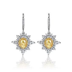 Everleigh 8 Carat Fancy Light Yellow IF - VS2 Oval Shape Diamond Lever Luxury Yellow Gold Diamond Earrings For Evening, Luxury Yellow Gold Cluster Earrings With Vvs Clarity, Oval Diamond Earrings, Oval Diamond Earring, Pink Diamond Jewelry, Fancy Light, Halo 4, High Jewelry Ring, Fancy Lights