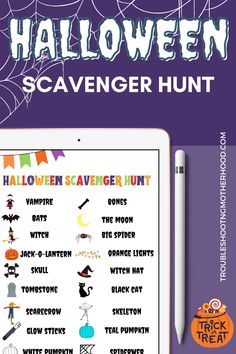 Text: Halloween scavenger Hunt. Image: printable sheet. Spooky Scavenger Hunt, Picture Scavenger Hunt, Spooky Items